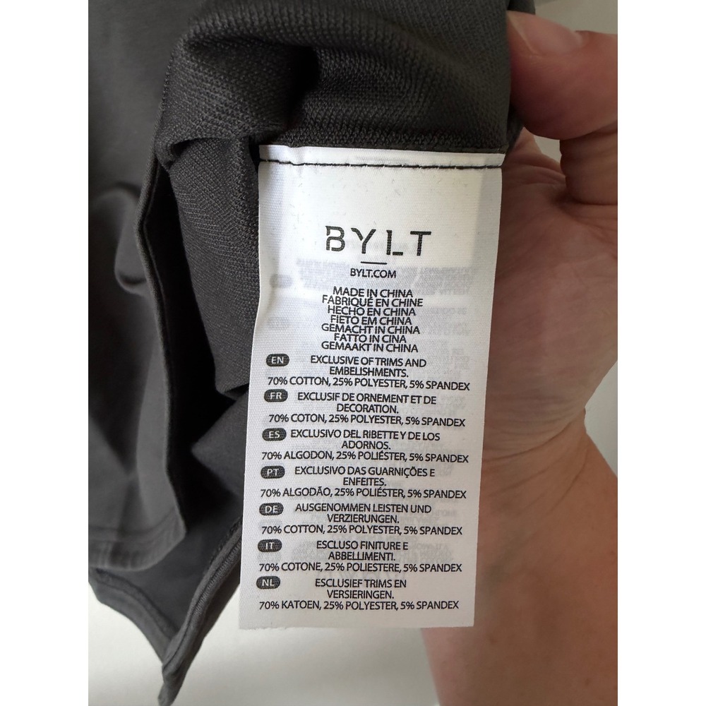 Minimalist Streetwear BYLT Drop-Cut Lux T-Shirt Small Charcoal Grey Curved Hem - Picture 10 of 11